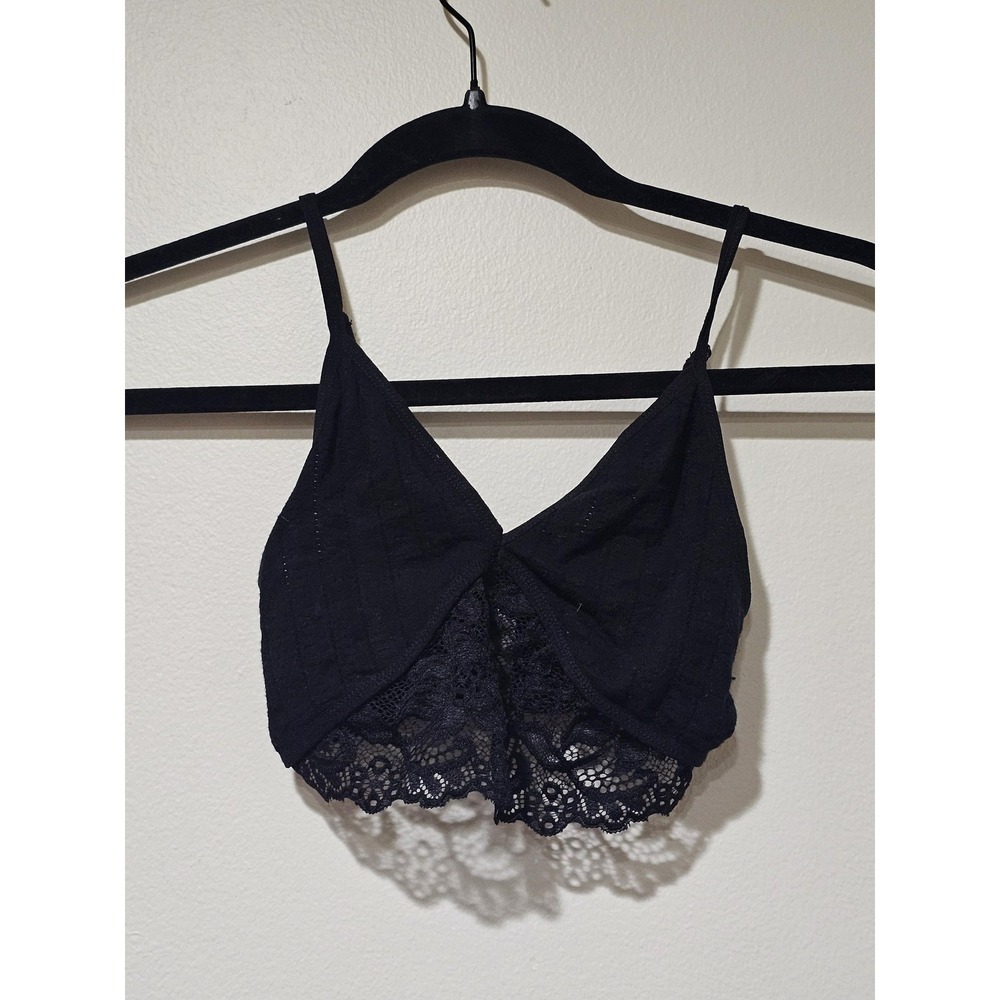 B. Anthropologie Bralette Womens Small Black Lace Wireless Longline Bra Pullover
